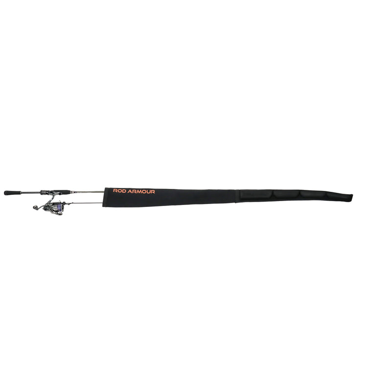 Full-length view of Rod Armour Pro sleeve covering a spinning combo, white background